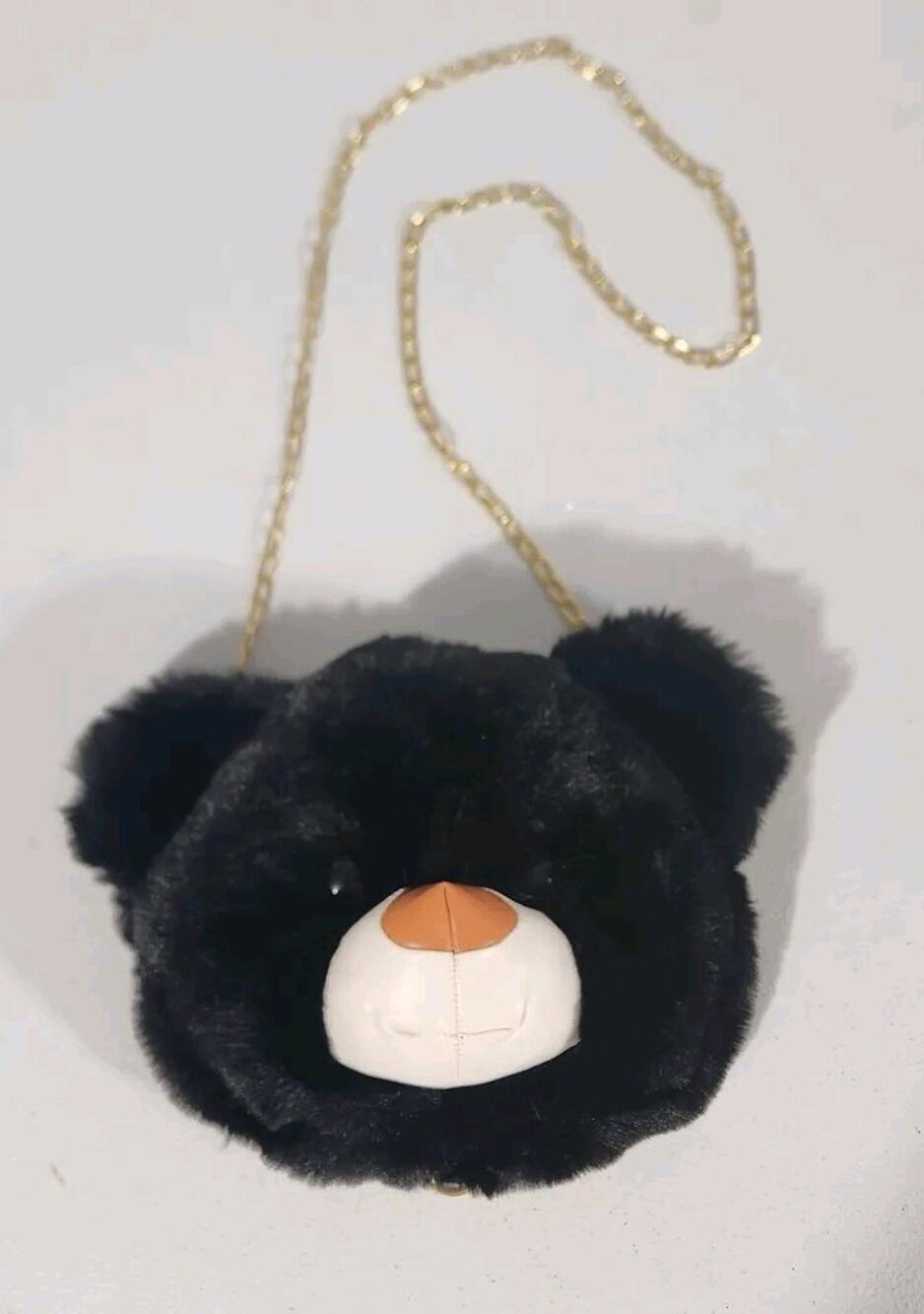 Teddy Bear Face Purse Plush Bag With Chain. Very Good Condition. Soft Fur.